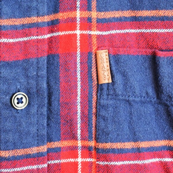Men's Chaps Performance Button Up Plaid Flannel Shirt Long Sleeve XLARGE Red - Picture 4 of 11